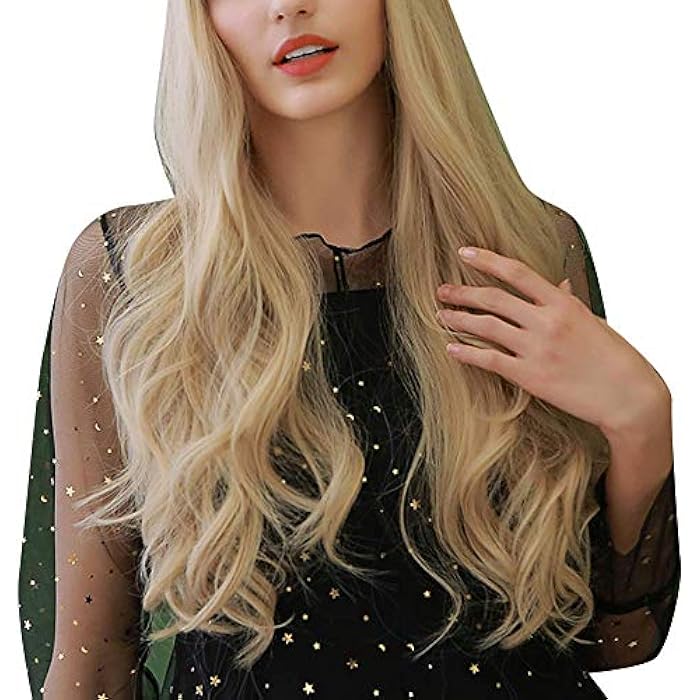 DILLARDS Long Wavy Wigs Curly Wig With Bangs Women Gold Super Long Curly Wig High Temperature Fiber Cosplay Party Stylish Synthetic Wigs Used For Daily Weddings Parties Cosplay 71Cm - Image 3